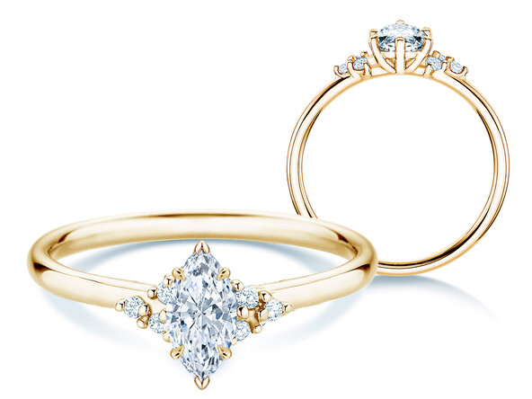 Verlobungsring Blossom Marquise in 14K Gelbgold mit natürlichen Diamanten 0,22ct G/SI