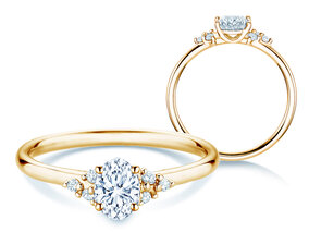 Verlobungsring Blossom Oval in 9K Gelbgold mit natürlichen Diamanten 0,29ct G/SI