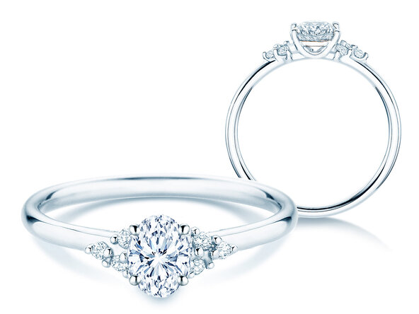 Verlobungsring Blossom Oval in 9K Weißgold mit natürlichen Diamanten 0,29ct G/SI