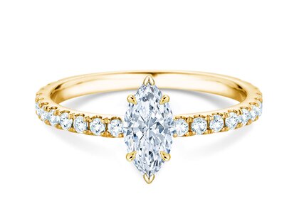 Verlobungsring Classic 4 Marquise Pavé in 14K Gelbgold mit natürlichen Diamanten 0,33ct G/SI