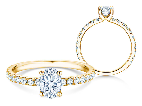 Verlobungsring Classic 4 Oval Pavé in 9K Gelbgold mit natürlichen Diamanten 0,87ct G/SI