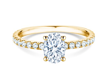 Verlobungsring Classic 4 Oval Pavé in 9K Gelbgold mit natürlichen Diamanten 0,87ct G/SI