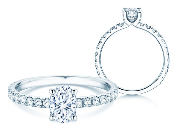 Verlobungsring Classic 4 Oval Pavé in 9K Weißgold mit natürlichen Diamanten 0,87ct