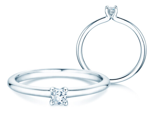 Verlobungsring Cushion Clean in 14K Weißgold mit Diamant 0,08ct G/SI