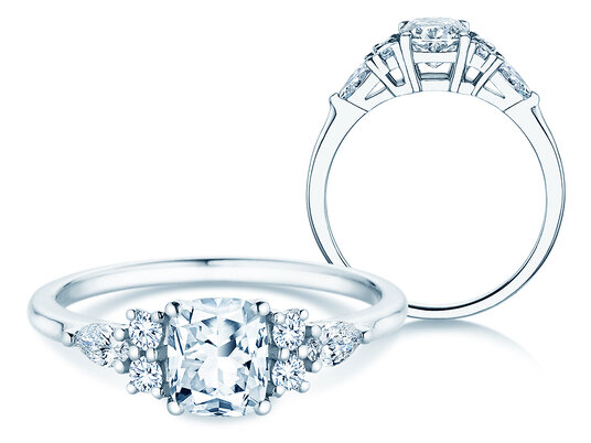 Verlobungsring Cushion Marquise in 14K Weißgold mit Diamanten 1,28ct G/SI