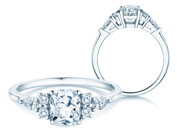 Verlobungsring Cushion Marquise in 14K Weißgold mit Diamanten 1,28ct G/SI