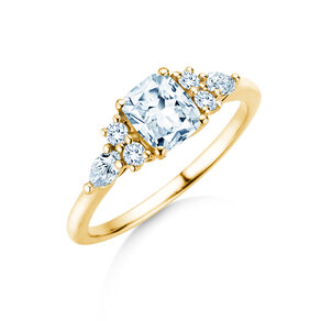 Verlobungsring Cushion Marquise in 9K Gelbgold mit Labordiamanten 1,28ct E/VS