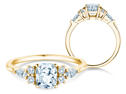 Verlobungsring Cushion Marquise in 9K Gelbgold mit Labordiamanten 1,28ct E/VS