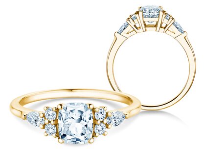 Verlobungsring Cushion Marquise in 14K Gelbgold mit Diamanten 1,28ct G/SI