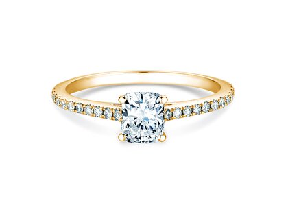 Verlobungsring Cushion Pavé in 9K Gelbgold mit Labordiamanten 1,22ct E/VS