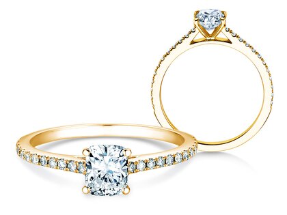 Verlobungsring Cushion Pavé in 9K Gelbgold mit Labordiamanten 1,22ct E/VS