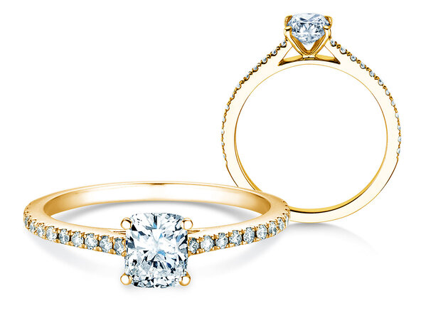 Verlobungsring Cushion Pavé in 9K Gelbgold mit Labordiamanten 1,22ct E/VS