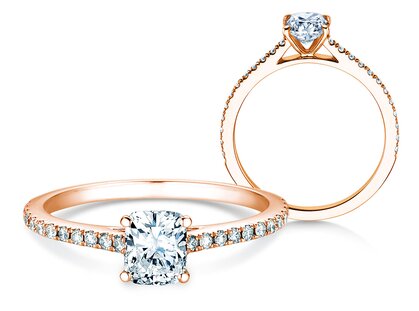 Verlobungsring Cushion Pavé in 18K Roségold mit Diamanten 0,54ct G/SI