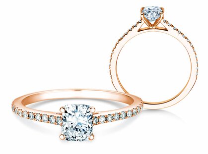 Verlobungsring Cushion Pavé in 14K Roségold mit Diamanten 1,22ct G/SI