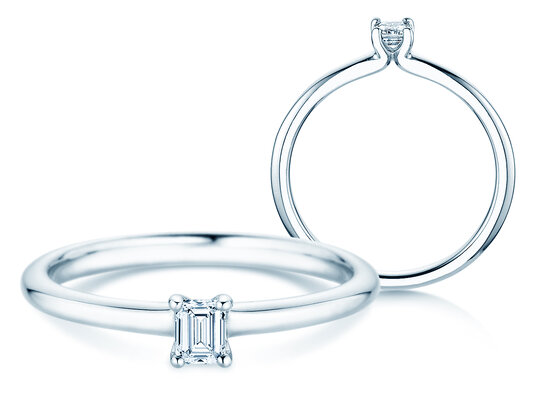 Verlobungsring Emerald Clean in 14K Weißgold mit Diamant 0,08ct G/VS