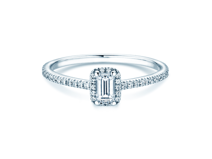 Verlobungsring Emerald Halo Pavé in 14K Weißgold mit Diamanten 0,75ct G/VS