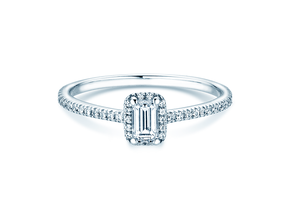Verlobungsring Emerald Halo Pavé in 14K Weißgold mit Diamanten 0,75ct G/VS