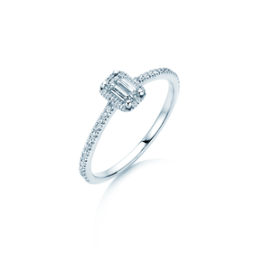 Verlobungsring Emerald Halo Pavé in 14K Weißgold mit Diamanten 0,75ct G/VS