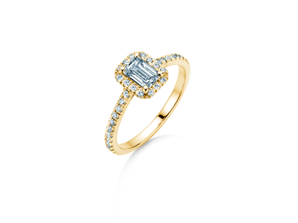 Verlobungsring Emerald Halo Pavé in 9K Gelbgold mit Labordiamanten 2,02ct E/VS