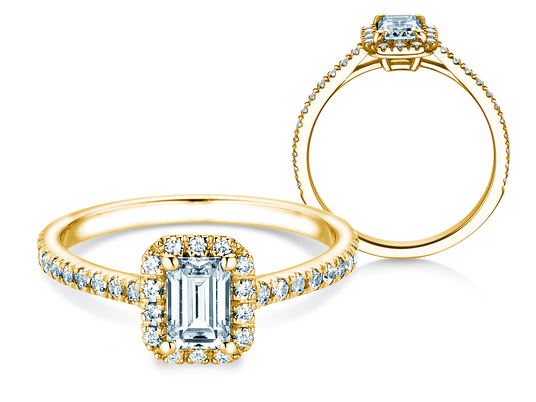 Verlobungsring Emerald Halo Pavé in 9K Gelbgold mit Labordiamanten 2,02ct E/VS