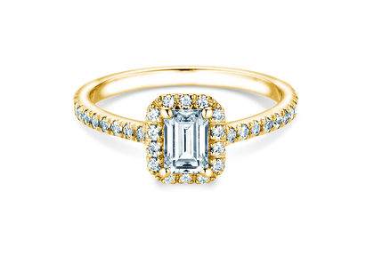 Verlobungsring Emerald Halo Pavé in 9K Gelbgold mit Labordiamanten 2,02ct E/VS