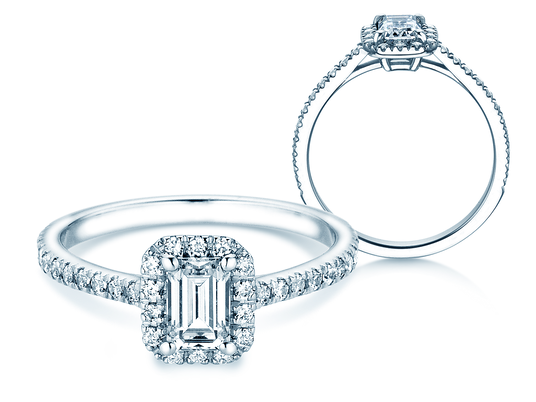 Verlobungsring Emerald Halo Pavé in 9K Weißgold mit Labordiamanten 2,02ct E/VS