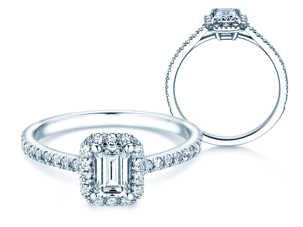 Verlobungsring Emerald Halo Pavé in 9K Weißgold mit Labordiamanten 2,02ct E/VS