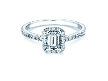 Verlobungsring Emerald Halo Pavé in 9K Weißgold mit Labordiamanten 2,02ct E/VS