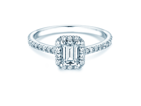 Verlobungsring Emerald Halo Pavé in 9K Weißgold mit Labordiamanten 2,02ct E/VS