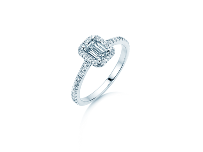 Verlobungsring Emerald Halo Pavé in 9K Weißgold mit Labordiamanten 2,02ct E/VS