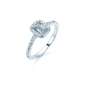 Verlobungsring Emerald Halo Pavé in 9K Weißgold mit Labordiamanten 2,02ct E/VS