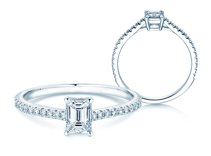 Verlobungsring Emerald Pavé in 9K Weißgold mit Diamanten 0,40ct G/VS