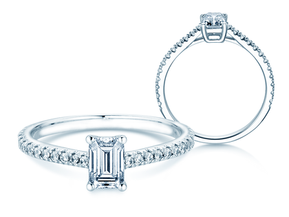Verlobungsring Emerald Pavé in Platin