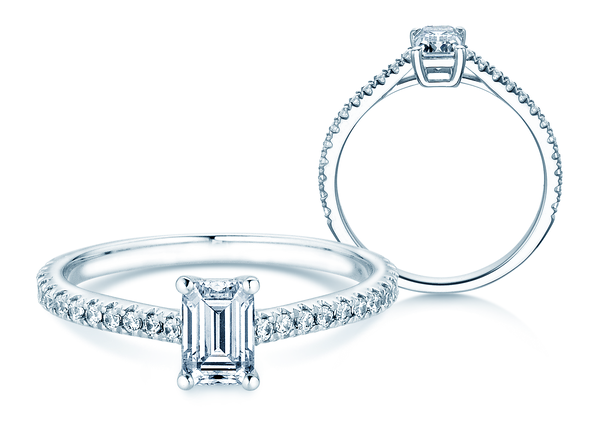 Verlobungsring Emerald Pavé in Platin