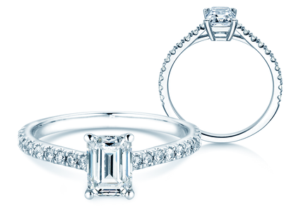 Verlobungsring Emerald Pavé in Weißgold