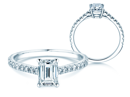 Verlobungsring Emerald Pavé in Weißgold