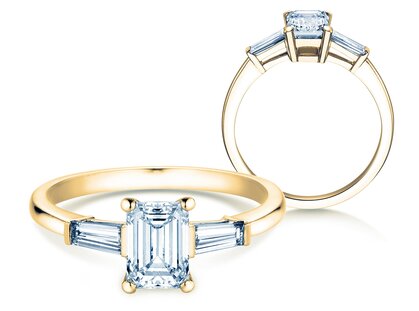 Verlobungsring Emerald Tapered Baguette in 9K Gelbgold mit Diamanten 0,41ct G/VS