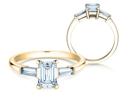 Verlobungsring Emerald Tapered Baguette in 9K Gelbgold mit Labordiamanten 0,41ct E/VS