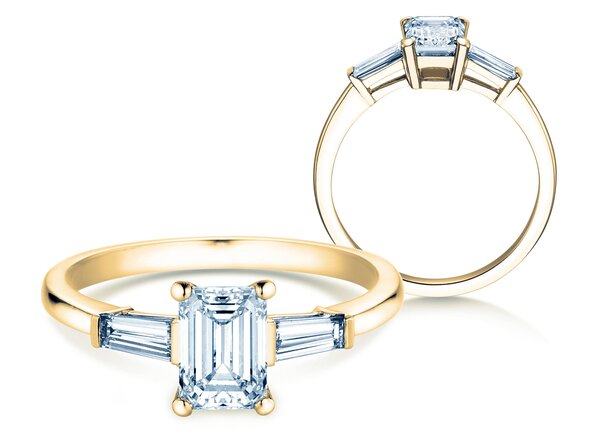 Verlobungsring Emerald Tapered Baguette in 9K Gelbgold mit Labordiamanten 0,41ct E/VS