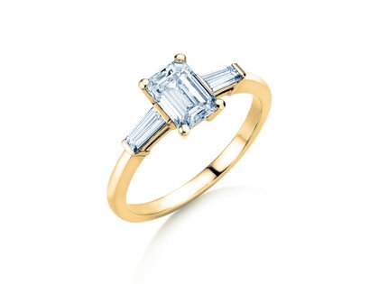 Verlobungsring Emerald Tapered Baguette in 9K Gelbgold mit Labordiamanten 0,41ct E/VS