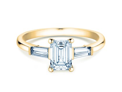 Verlobungsring Emerald Tapered Baguette in 9K Gelbgold mit Labordiamanten 0,41ct E/VS