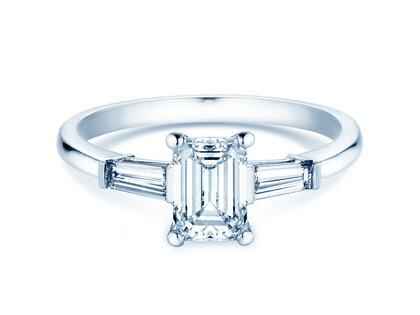 Verlobungsring Emerald Tapered Baguette in 14K Weißgold mit Diamanten 0,41ct G/VS