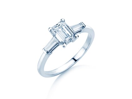 Verlobungsring Emerald Tapered Baguette in 14K Weißgold mit Diamanten 0,41ct G/VS