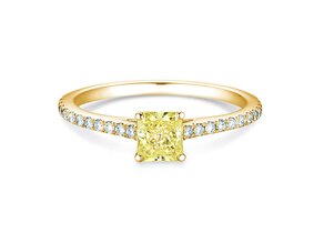 Verlobungsring Fancy Yellow Cushion Pavé in 14K Gelbgold mit Diamanten 0,77ct G/SI