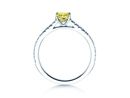 Verlobungsring Fancy Yellow Cushion Pavé in 14K Weißgold mit Diamanten 0,77ct G/SI