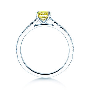 Verlobungsring Fancy Yellow Cushion Pavé in 14K Weißgold mit Diamanten 0,77ct G/SI