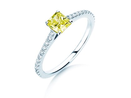 Verlobungsring Fancy Yellow Cushion Pavé in 14K Weißgold mit Diamanten 0,77ct G/SI