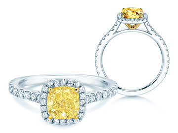 Verlobungsring Fancy Yellow Halo Cushion Pavé