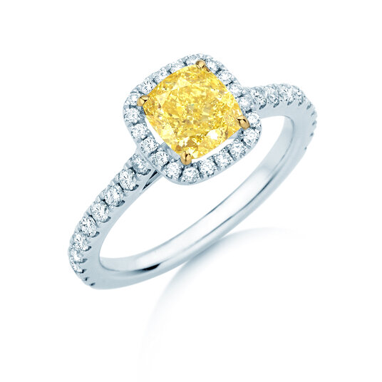 Verlobungsring Fancy Yellow Halo Cushion Pavé