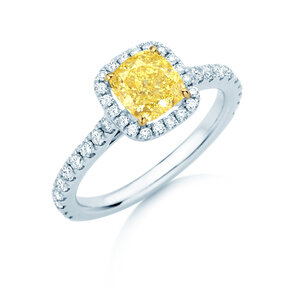 Verlobungsring Fancy Yellow Halo Cushion Pavé in 9K Weißgold mit Diamanten 1,81ct G/SI